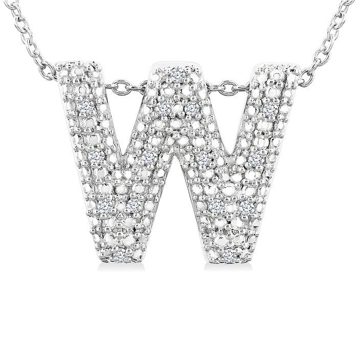 1/20 Ctw Bubble Accent Initial 'W' Round Cut Diamond Fashion Pendant With Chain in Sterling Silver