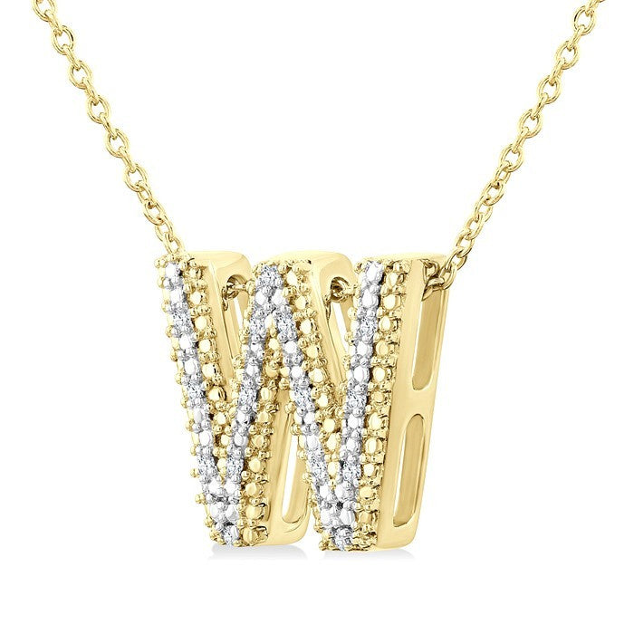 1/20 Ctw Bubble Accent Initial 'W' Round Cut Diamond Fashion Pendant With Chain in Yellow Gold Vermeil