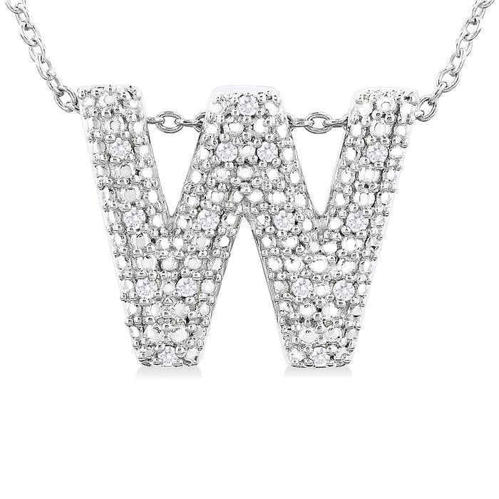 Silver Bubble 'W' Initial Diamond Pendant