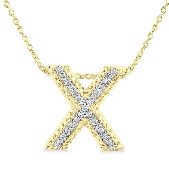 1/20 Ctw Bubble Accent Initial 'X' Round Cut Diamond Fashion Pendant With Chain in Yellow Gold Vermeil