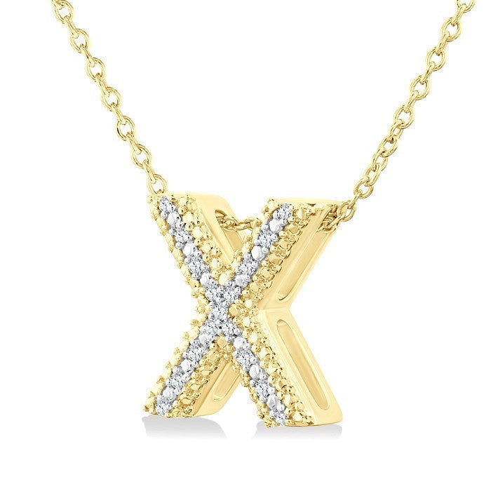 1/20 Ctw Bubble Accent Initial 'X' Round Cut Diamond Fashion Pendant With Chain in Yellow Gold Vermeil