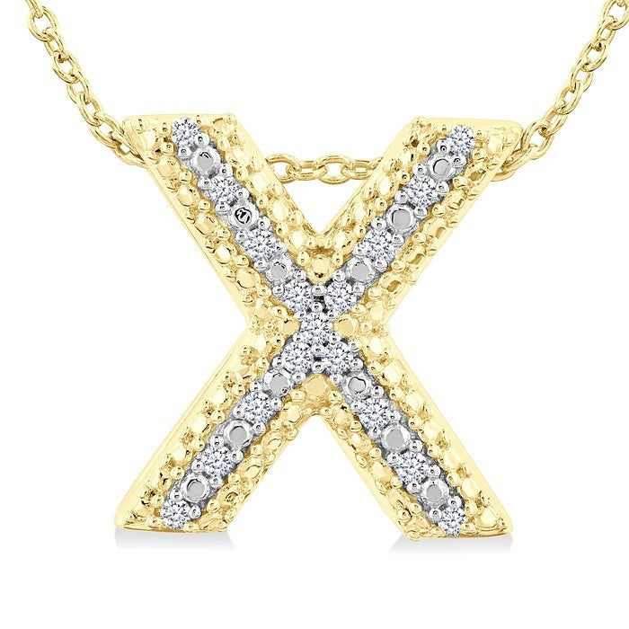 1/20 Ctw Bubble Accent Initial 'X' Round Cut Diamond Fashion Pendant With Chain in Yellow Gold Vermeil