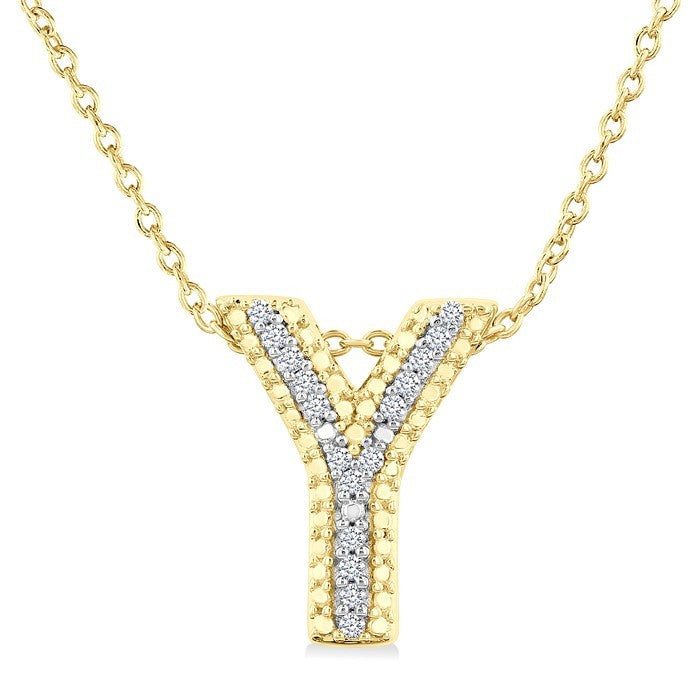1/20 Ctw Bubble Accent Initial 'Y' Round Cut Diamond Fashion Pendant With Chain in Yellow Gold Vermeil