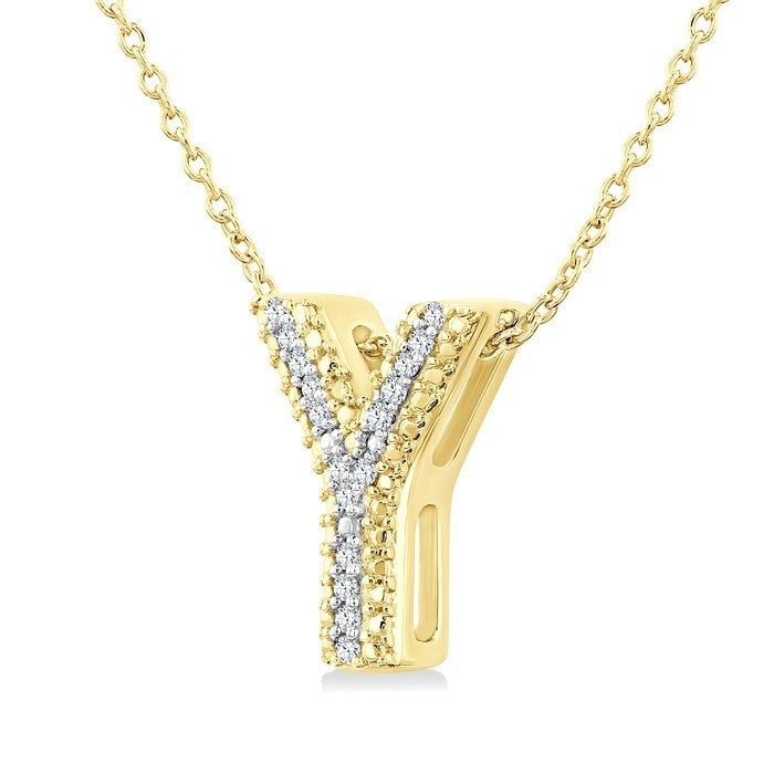 1/20 Ctw Bubble Accent Initial 'Y' Round Cut Diamond Fashion Pendant With Chain in Yellow Gold Vermeil