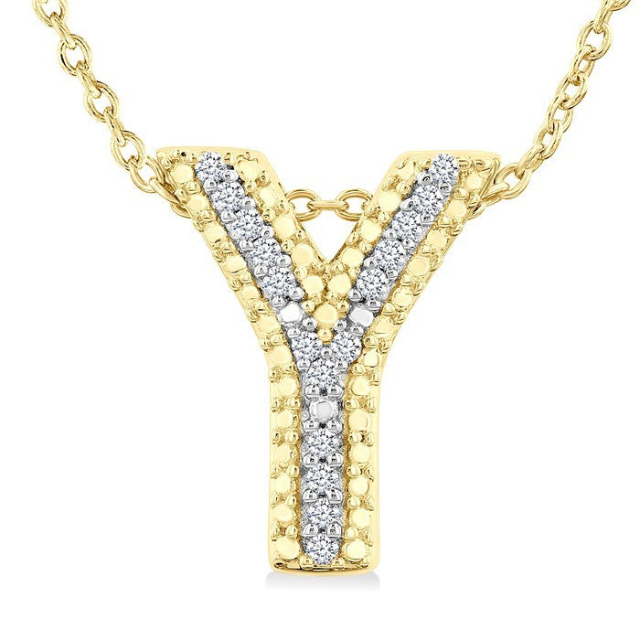 1/20 Ctw Bubble Accent Initial 'Y' Round Cut Diamond Fashion Pendant With Chain in Yellow Gold Vermeil
