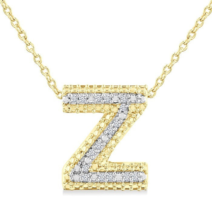 1/20 Ctw Bubble Accent Initial 'Z' Round Cut Diamond Fashion Pendant With Chain in Yellow Gold Vermeil