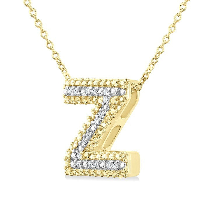 1/20 Ctw Bubble Accent Initial 'Z' Round Cut Diamond Fashion Pendant With Chain in Yellow Gold Vermeil