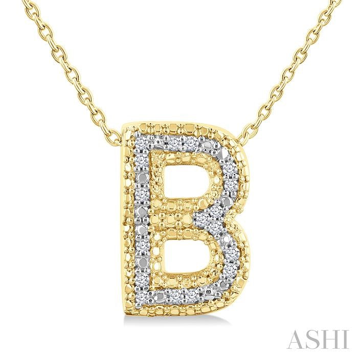 1/20 Ctw Bubble Accent Initial 'B' Round Cut Diamond Fashion Pendant With Chain in Yellow Gold Vermeil