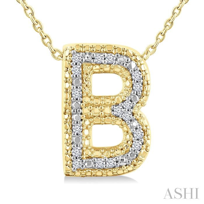 1/20 Ctw Bubble Accent Initial 'B' Round Cut Diamond Fashion Pendant With Chain in Yellow Gold Vermeil