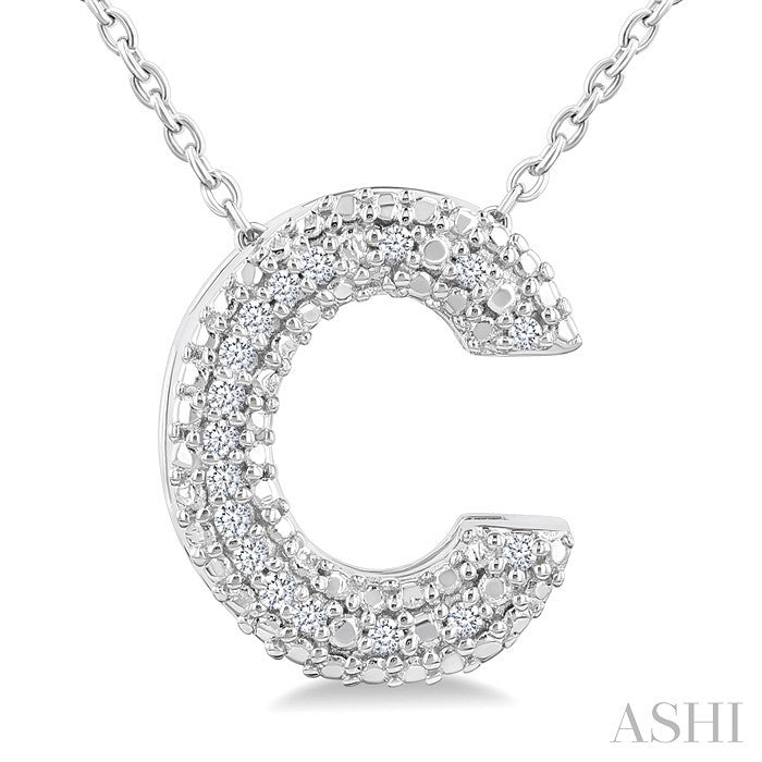 1/20 Ctw Bubble Accent Initial 'C' Round Cut Diamond Fashion Pendant With Chain in Sterling Silver
