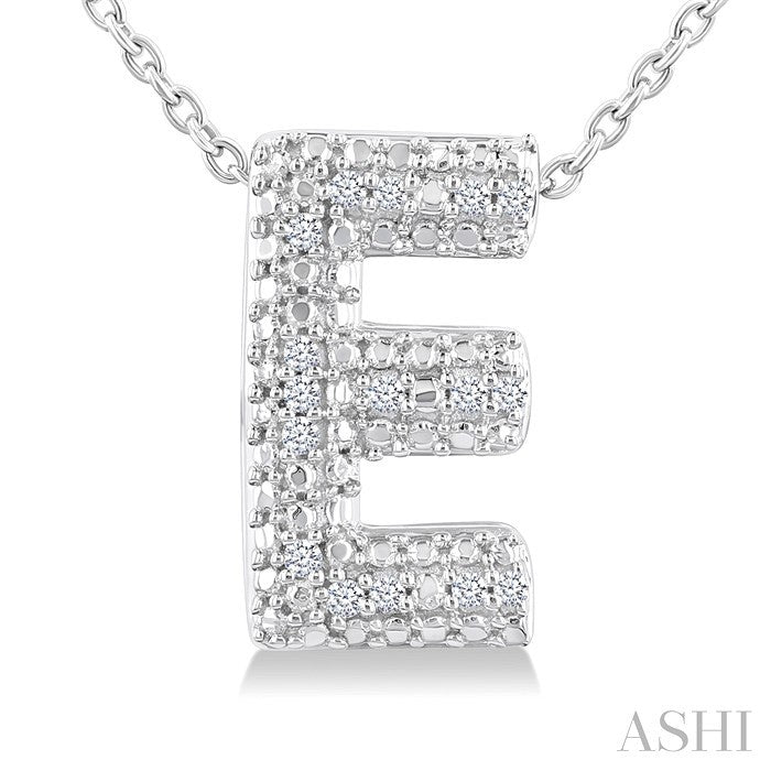 1/20 Ctw Bubble Accent Initial 'E' Round Cut Diamond Fashion Pendant With Chain in Sterling Silver