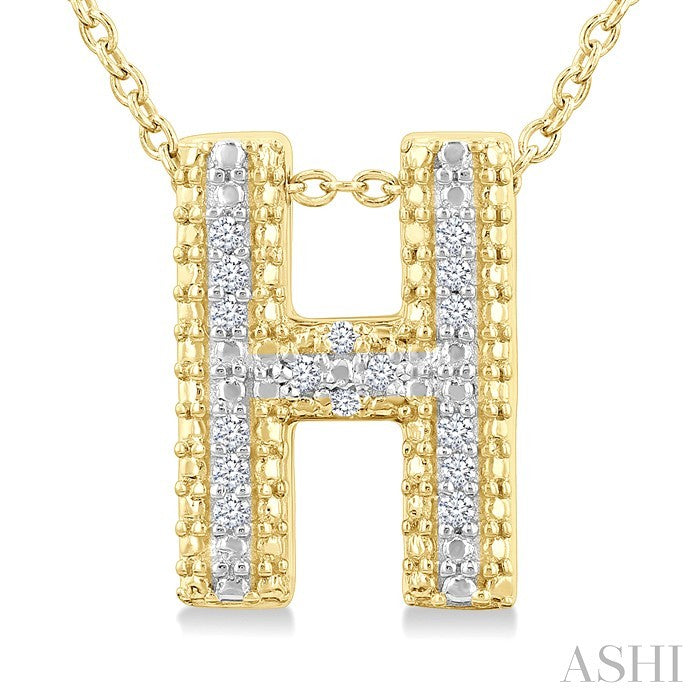 1/20 Ctw Bubble Accent Initial 'H' Round Cut Diamond Fashion Pendant With Chain in Yellow Gold Vermeil