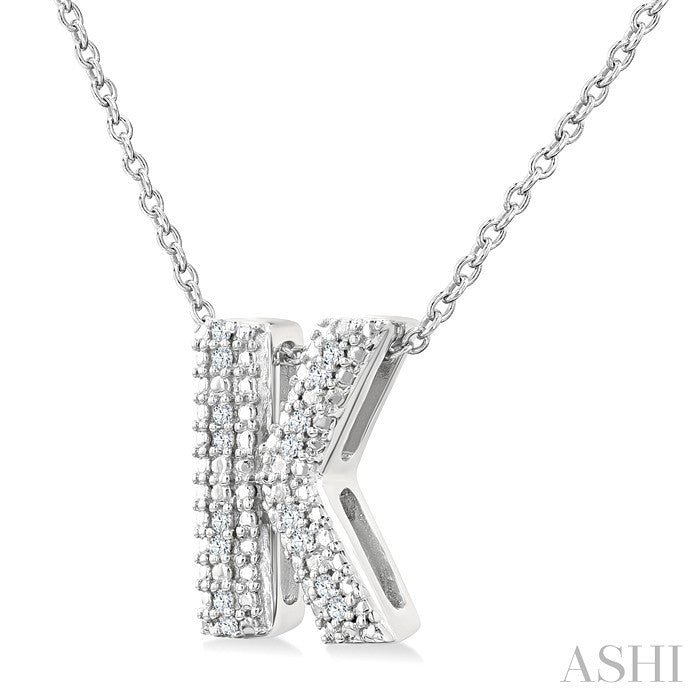 1/20 Ctw Bubble Accent Initial 'K' Round Cut Diamond Fashion Pendant With Chain in Sterling Silver