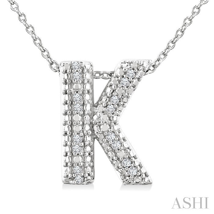 1/20 Ctw Bubble Accent Initial 'K' Round Cut Diamond Fashion Pendant With Chain in Sterling Silver