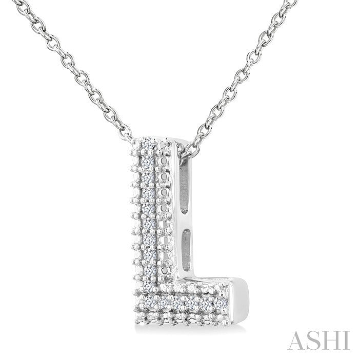 1/20 Ctw Bubble Accent Initial 'L' Round Cut Diamond Fashion Pendant With Chain in Sterling Silver