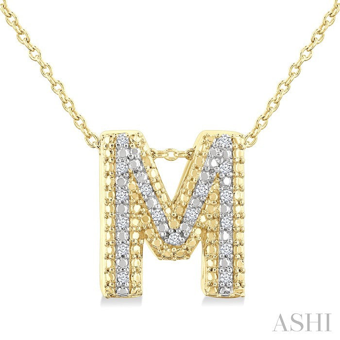 1/20 Ctw Bubble Accent Initial 'M' Round Cut Diamond Fashion Pendant With Chain in Yellow Gold Vermeil