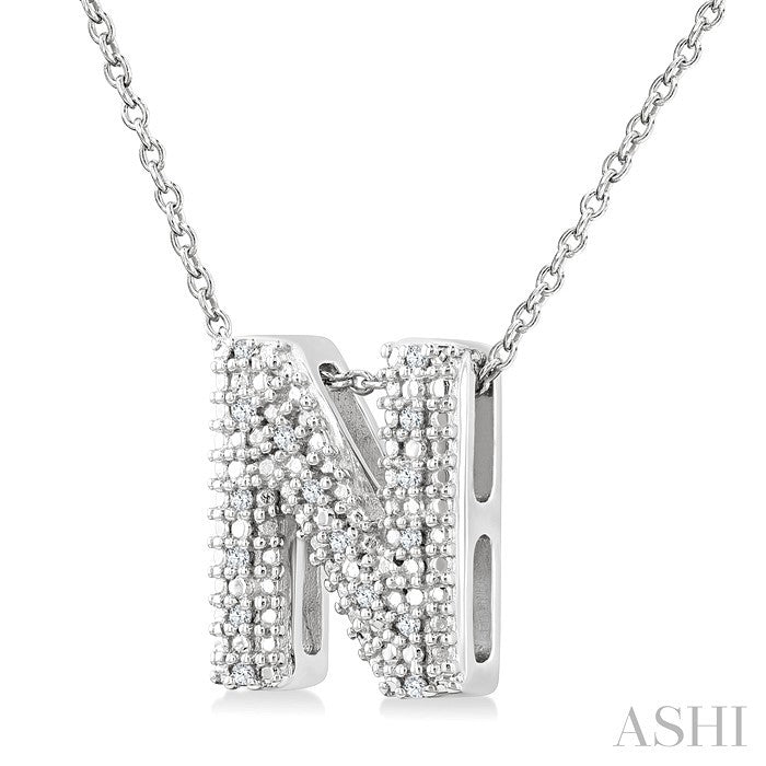 1/20 Ctw Bubble Accent Initial 'N' Round Cut Diamond Fashion Pendant With Chain in Sterling Silver