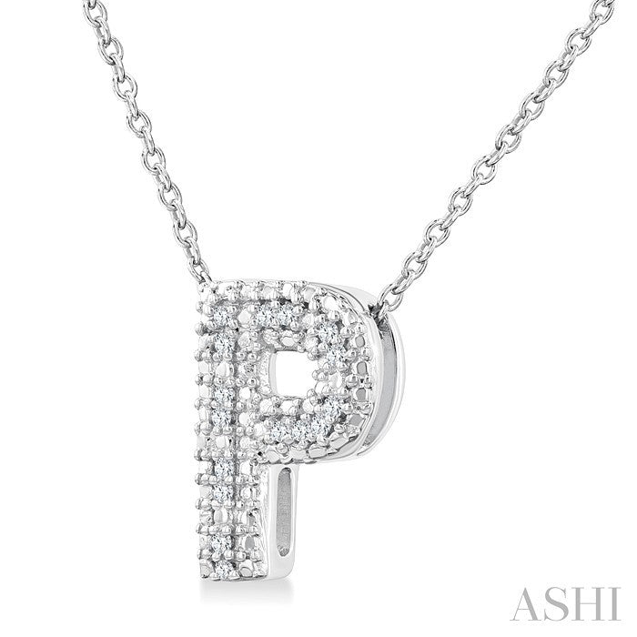 1/20 Ctw Bubble Accent Initial 'P' Round Cut Diamond Fashion Pendant With Chain in Sterling Silver