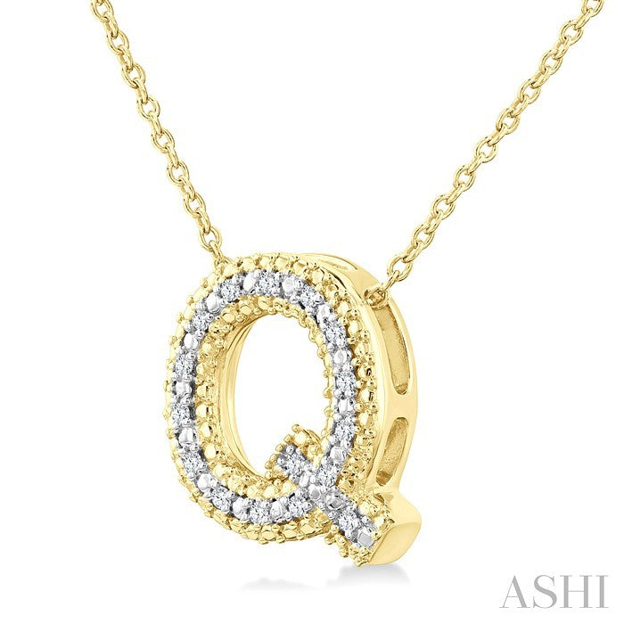 1/20 Ctw Bubble Accent Initial 'Q' Round Cut Diamond Fashion Pendant With Chain in Yellow Gold Vermeil