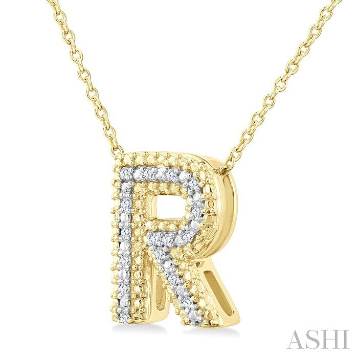 1/20 Ctw Bubble Accent Initial 'R' Round Cut Diamond Fashion Pendant With Chain in Yellow Gold Vermeil