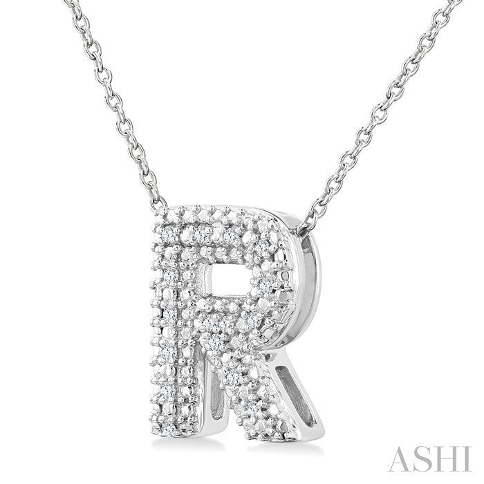 1/20 Ctw Bubble Accent Initial 'R' Round Cut Diamond Fashion Pendant With Chain in Sterling Silver