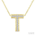 1/20 Ctw Bubble Accent Initial 'T' Round Cut Diamond Fashion Pendant With Chain in Yellow Gold Vermeil