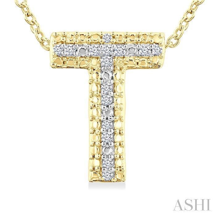 1/20 Ctw Bubble Accent Initial 'T' Round Cut Diamond Fashion Pendant With Chain in Yellow Gold Vermeil