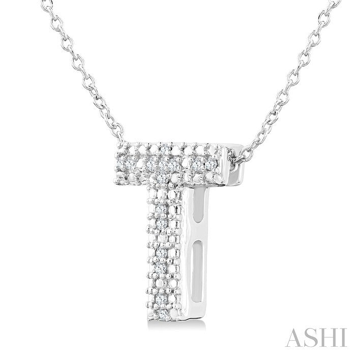1/20 Ctw Bubble Accent Initial 'T' Round Cut Diamond Fashion Pendant With Chain in Sterling Silver