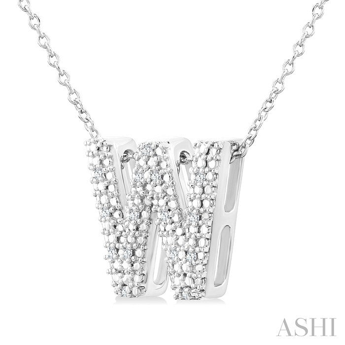1/20 Ctw Bubble Accent Initial 'W' Round Cut Diamond Fashion Pendant With Chain in Sterling Silver