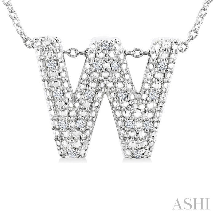 1/20 Ctw Bubble Accent Initial 'W' Round Cut Diamond Fashion Pendant With Chain in Sterling Silver