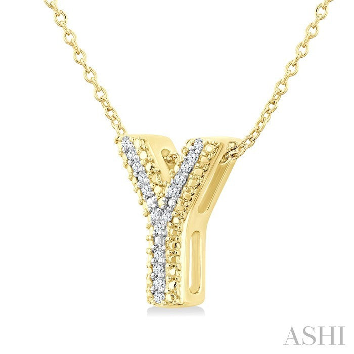 1/20 Ctw Bubble Accent Initial 'Y' Round Cut Diamond Fashion Pendant With Chain in Yellow Gold Vermeil