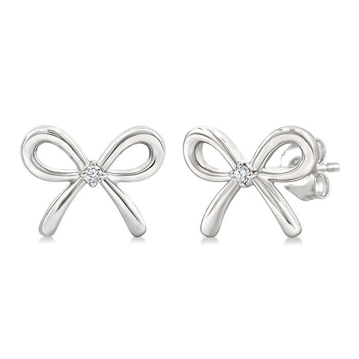 1/50 Ctw Bow Round Cut Diamond Fashion Earrings in Sterling Silver