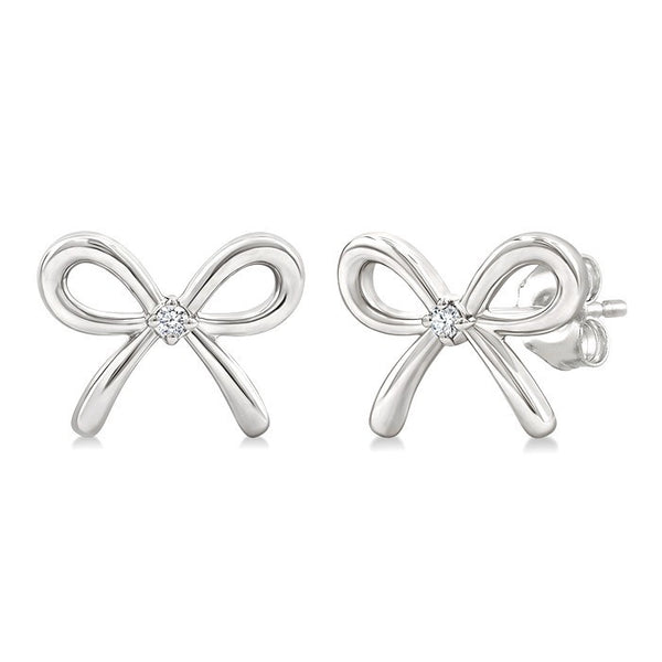 1/50 Ctw Bow Round Cut Diamond Fashion Earrings in Sterling Silver