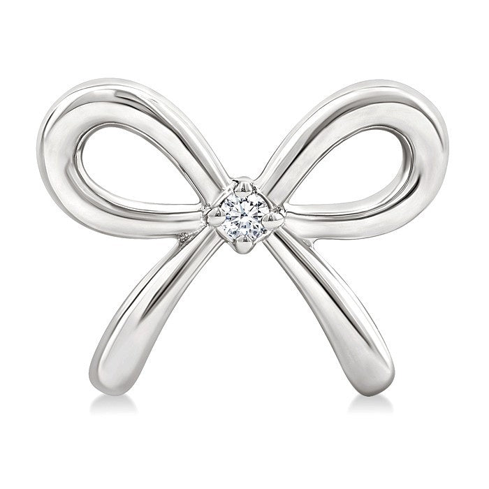 1/50 Ctw Bow Round Cut Diamond Fashion Earrings in Sterling Silver