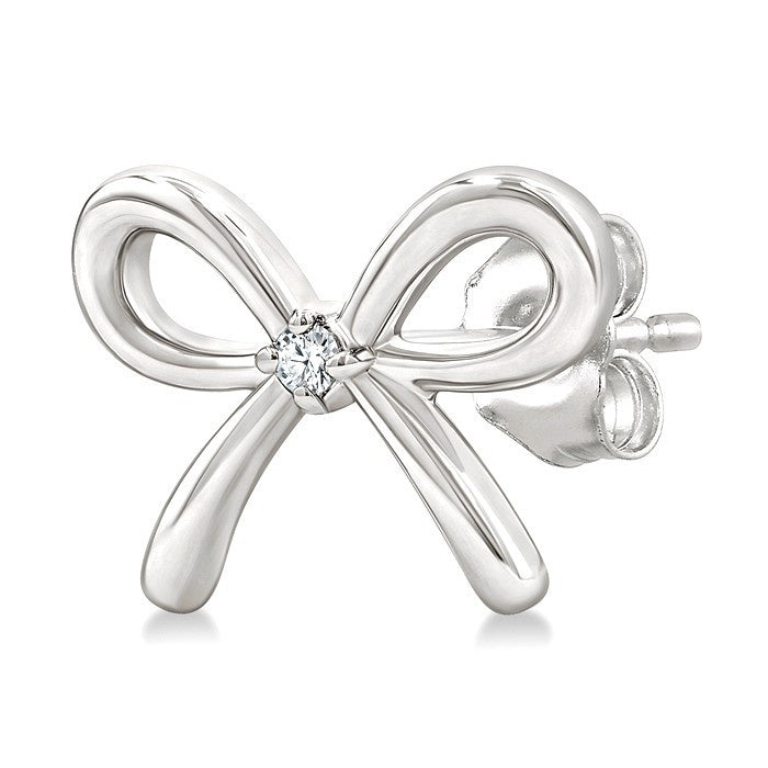 1/50 Ctw Bow Round Cut Diamond Fashion Earrings in Sterling Silver