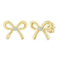 1/50 Ctw Bow Round Cut Diamond Fashion Earrings in Yellow Gold Vermeil
