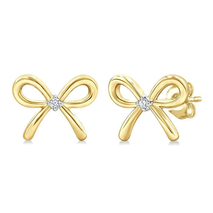 1/50 Ctw Bow Round Cut Diamond Fashion Earrings in Yellow Gold Vermeil