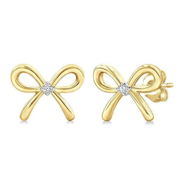 1/50 Ctw Bow Round Cut Diamond Fashion Earrings in Yellow Gold Vermeil