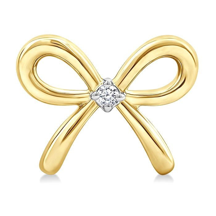 1/50 Ctw Bow Round Cut Diamond Fashion Earrings in Yellow Gold Vermeil