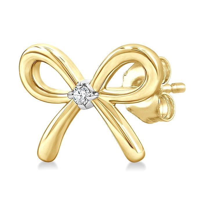 1/50 Ctw Bow Round Cut Diamond Fashion Earrings in Yellow Gold Vermeil