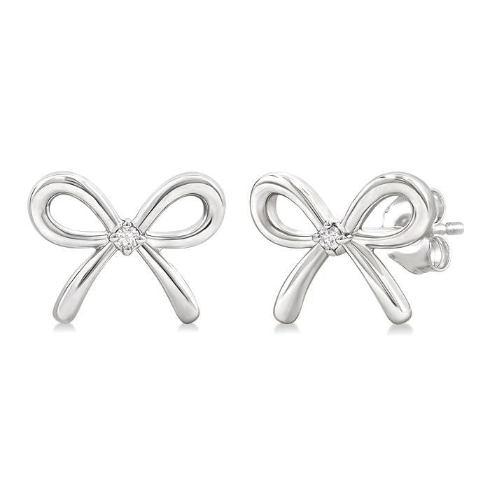 Silver Bow Diamond Fashion Earrings