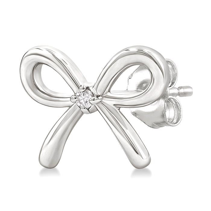 Silver Bow Diamond Fashion Earrings