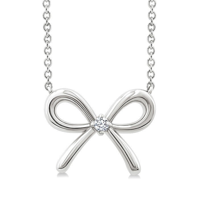 1/50 Ctw Bow Round Cut Diamond Fashion Pendant With Chain in Sterling Silver