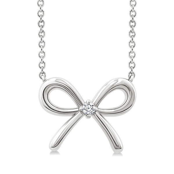 1/50 Ctw Bow Round Cut Diamond Fashion Pendant With Chain in Sterling Silver