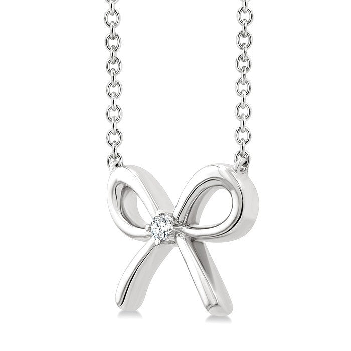 1/50 Ctw Bow Round Cut Diamond Fashion Pendant With Chain in Sterling Silver