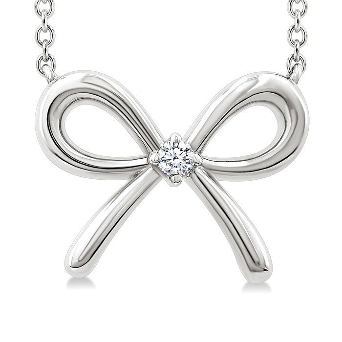 1/50 Ctw Bow Round Cut Diamond Fashion Pendant With Chain in Sterling Silver