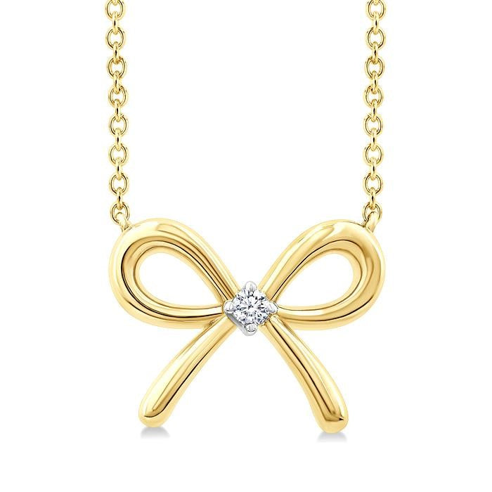 1/50 Ctw Bow Round Cut Diamond Fashion Pendant With Chain in Yellow Gold Vermeil