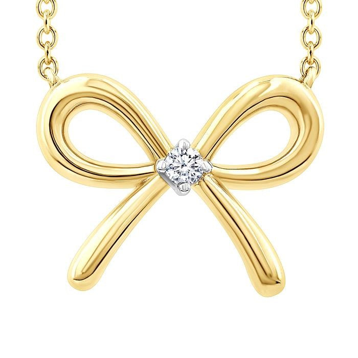 1/50 Ctw Bow Round Cut Diamond Fashion Pendant With Chain in Yellow Gold Vermeil