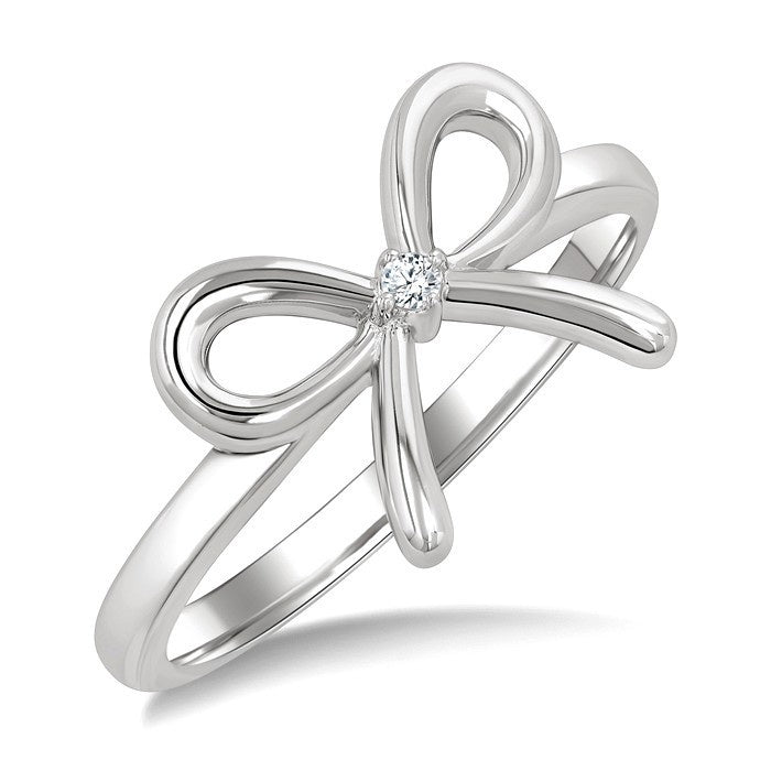 1/50 Ctw Bow Tie Round Cut Diamond Fashion Ring in Sterling Silver