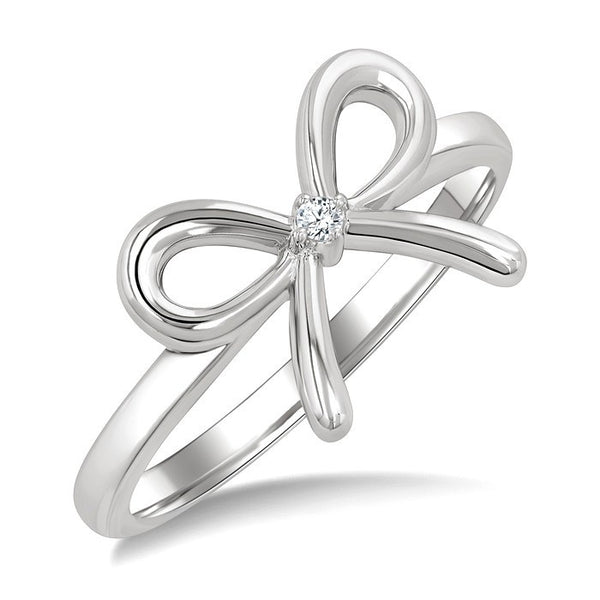 1/50 Ctw Bow Tie Round Cut Diamond Fashion Ring in Sterling Silver